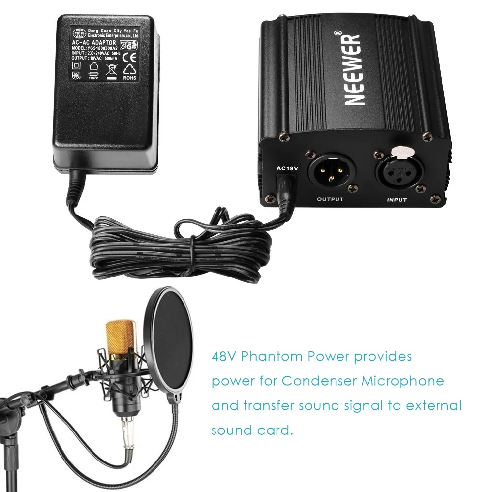 Neewer NW-800 микрофон и фантомный комплект питания NW-800 микрофона+ 48 В фантомное питание+ адаптер питания+ амортизационное крепление+ пена против ветра