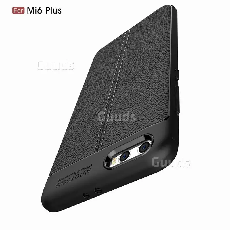 Luxury Auto Focus Litchi Texture Silicone TPU Back Cover for Xiaomi Mi 6 Plus - Black