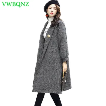 

Plus size Women Cloak Woolen Jacket Autumn Winter Add Cotton Loose Long Wool coat High quality Women Fashion Casual Overcoat A32