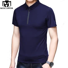 MIACAWOR, оригинальные мужские рубашки поло, на молнии, одноцветные, Homme, облегающая Мужская одежда, Camisa, с коротким рукавом, футболка Homme T749