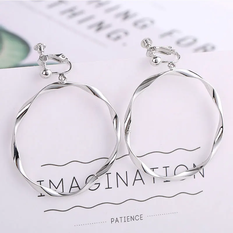 Korean Jewelry Fashion Sliver Big Hollow Round Stud Earrings For Women Girl Simple Statement Long Thread Earrings sets Gift