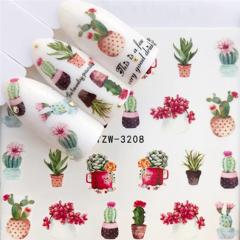 WUF 1 PC Colorful Flower / a bunch of flowers Water Transfer Nail Art Sticker Beauty Red Maple Leaf Decal Nails Art Decorations - Color: YZW-3208