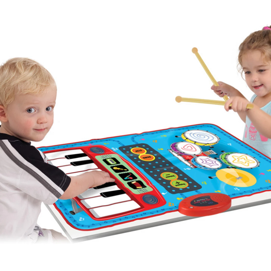

Rowsfire 2 In 1 Mini Battery-powered Drum Piano Musical Touch Play Baby Educational Music Carpet Child Toy Gift with 2 Drumstick