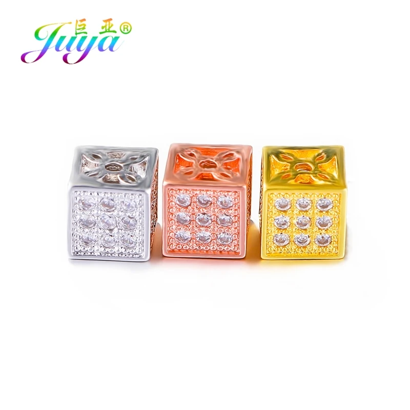 

Juya DIY Charm Beads Wholesale Micro Pave Zircon 6mm 8mm Square Charm Beads For Women Men Natural Stones Beading Jewelry Making