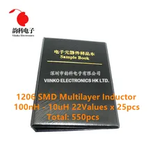 1206 SMD многослойный индуктор образец книга 100нч~ 10uH 22 стоимости x 25 шт = 550 шт Ассорти Комплект