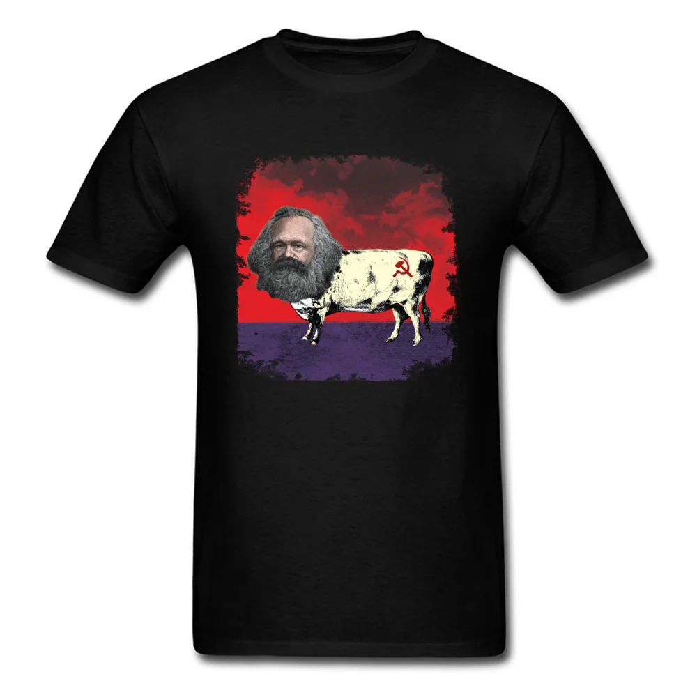 

Lasting Charm COW MARX FATHER OF COWMUNISM College Men Black Sports T-shirt Vintage Flag Painting Top Sports T Shirt