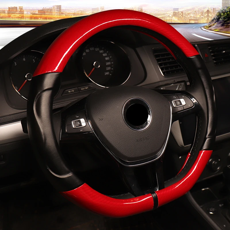 

DERMAY D Shape Car Steering Wheel Cover Soft Micro Fiber Leather + Carbon Fibre Non-slip Interior Accessories Free Shipping