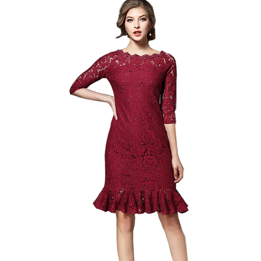 2017 New Spring Fashion Women Bodycon Lace Dress Elegant Long Sleeve
