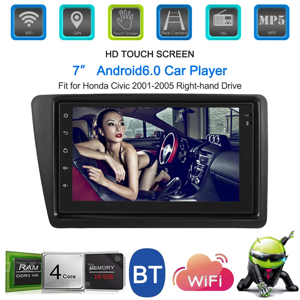 Perfect HD 7inch Autoradio 2Din Android Car Radio WIFI Bluetooth Car Stereo GPS Left Drive for Honda Civic 2001-2005 Left-hand Drive 2