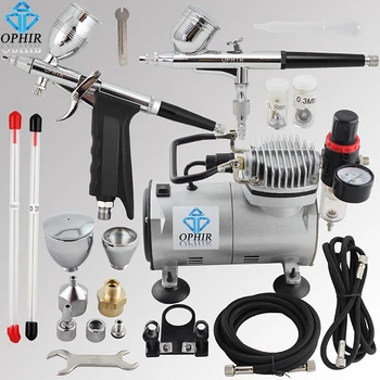 Buy OPHIR 110V,220V 2 Double Action Airbrush & Compressor Kit Set Spray Gun Air Brush For Tattoo Nail Art Makeup Set_AC089+004+069