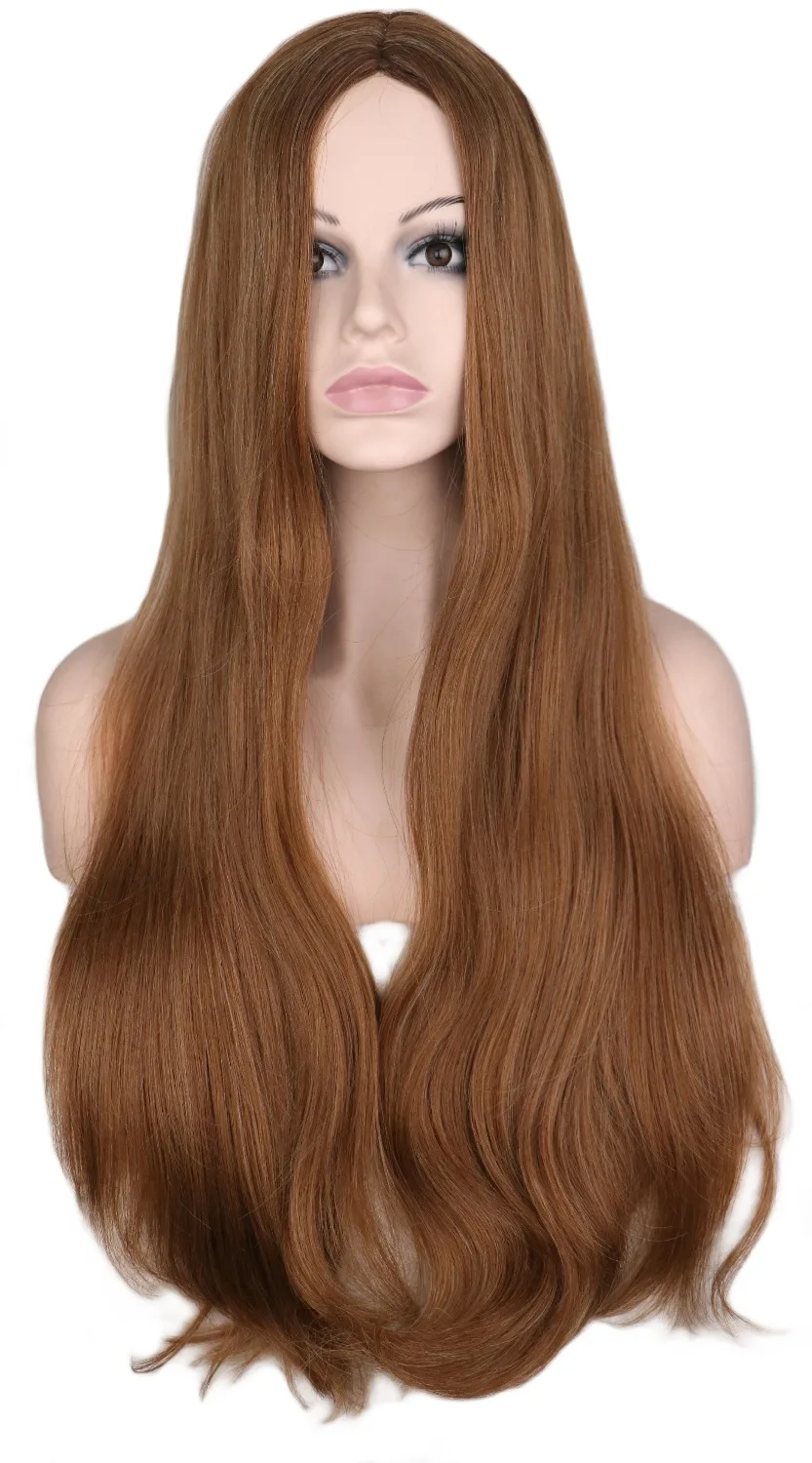 QQXCAIW Длинные прямые парик для женщин вечерние черный светильник синий натуральный синтетический парик