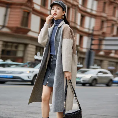 Femme Manteau Automne Vêtements 2018 Picture Laine Mode Gc592 Color Tinteen 100 Feminino Double Vestes Patchwork Long Hiver Femmes Casaco qYXpXI