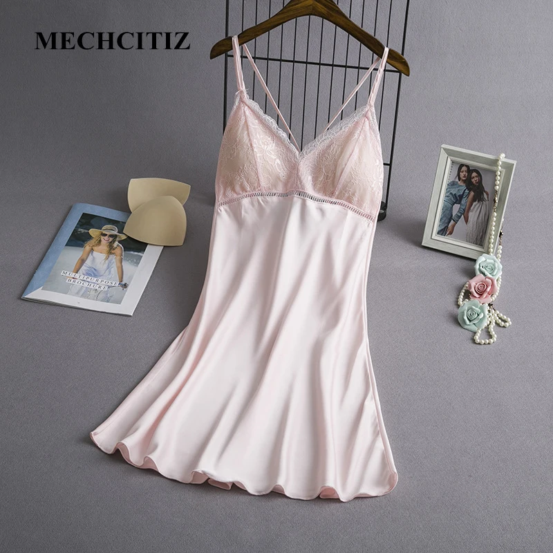 

MECHCTIZ 2019 Woman pyjamas Sexy lace night dress Nighty silk dress sleepskirt nightgown lingerie sleepwear nightwear nightskirt