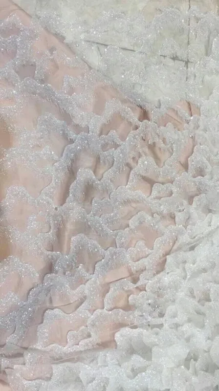 

sparkly African net guipure fabric SYJ-122811 with glued glitter for bridal dress best quality