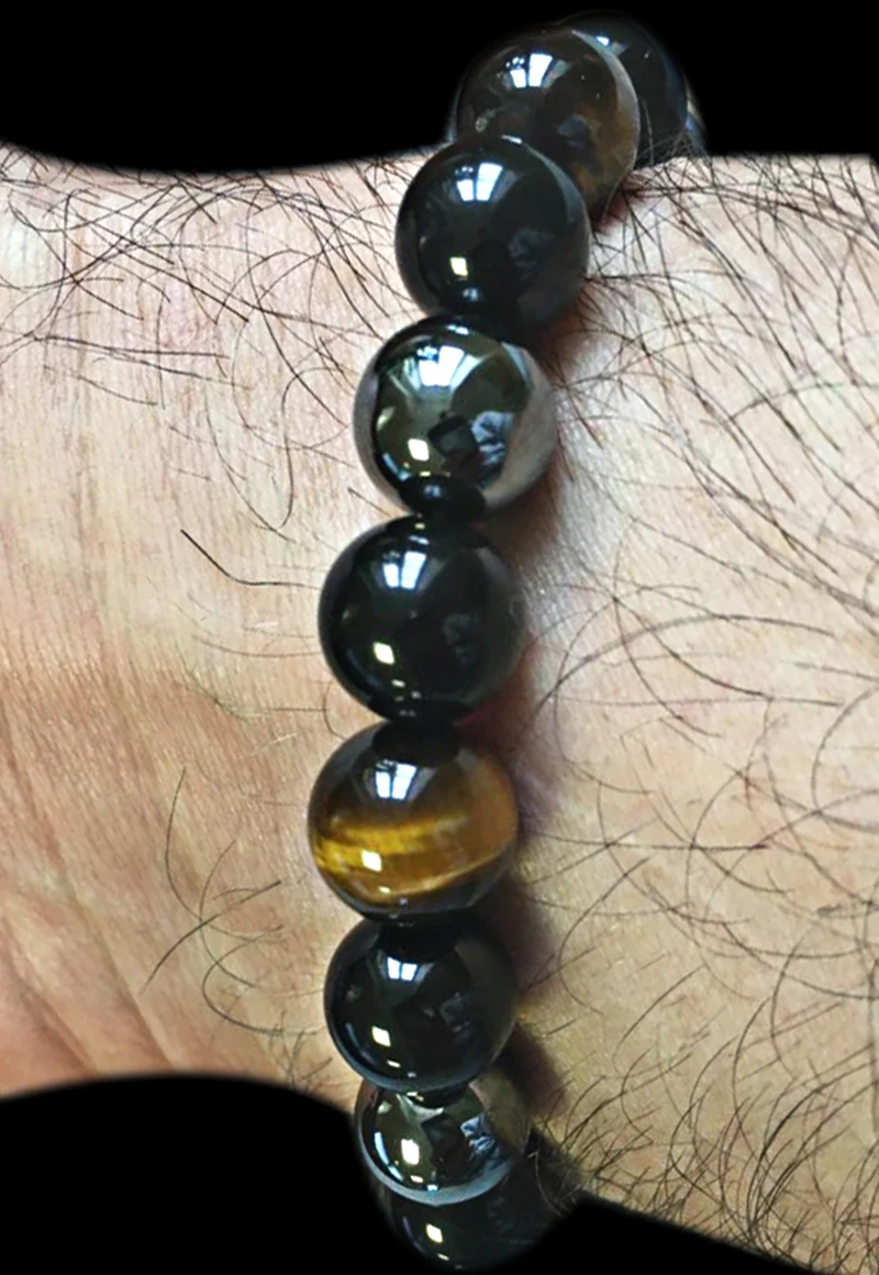 

FLTMRH Tiger Eye & Hematite & Black Obsidian 10mm Stone Bracelet Handmade DIY jewelry