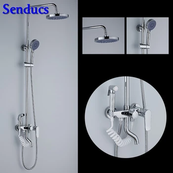 

Senducs Rainfall Bath Shower Set with High Quality Brass Bathroom Shower System for Fashion Polished Chrome Shower Set