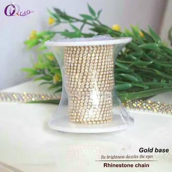 

SS6-SS12(2.0mm-3.0mm) 10yards/roll shiny gold base clear white rhinestone chain for jewelry making DIY beauty accessories