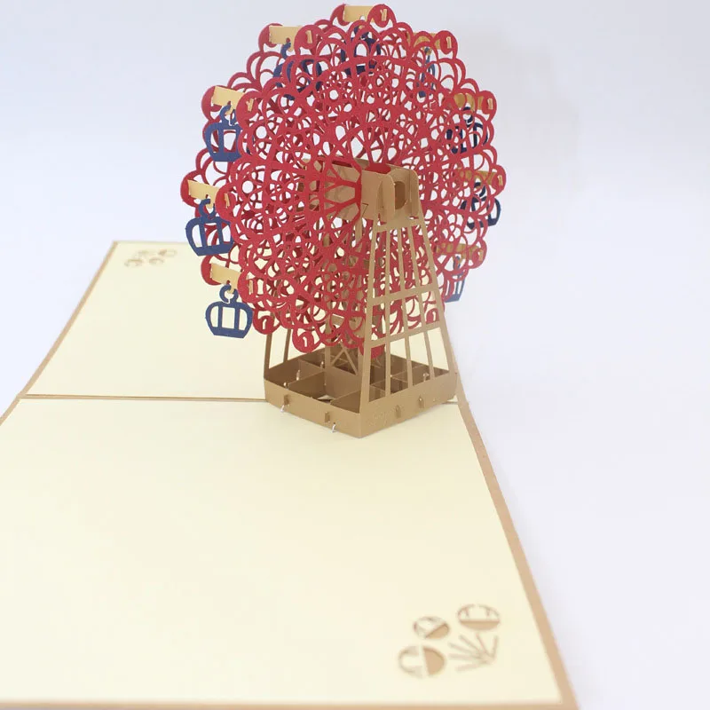  3D Laser Cut Handmade Retro Ferris Wheel Festival Blessing Paper Invitation Greeting Cards PostCard - 32792397054