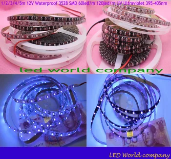 

1/2/3/4 /5m 12V 60led/m Ultraviolet 3528 UV led strip Black/White PCB Waterproof in IP30/IP65 LED Purple Flex Strip Light