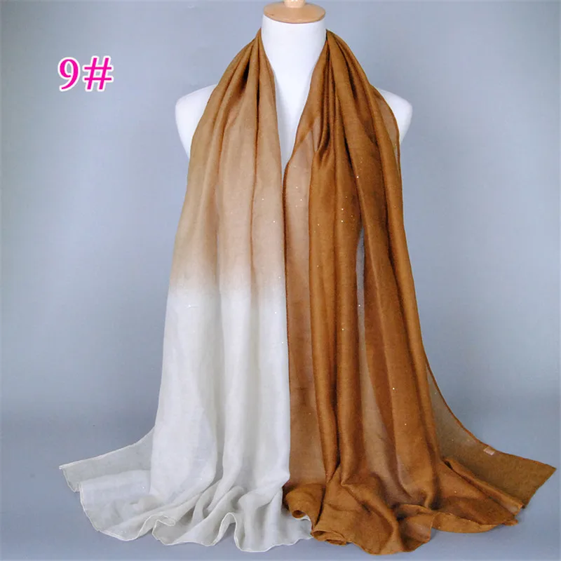 90*180 см женский мусульманский хлопковый льняной Блестящий градиентный шарф femme musulman foulard femme платок исламский хиджаб шали и обертывания - Цвет: 9