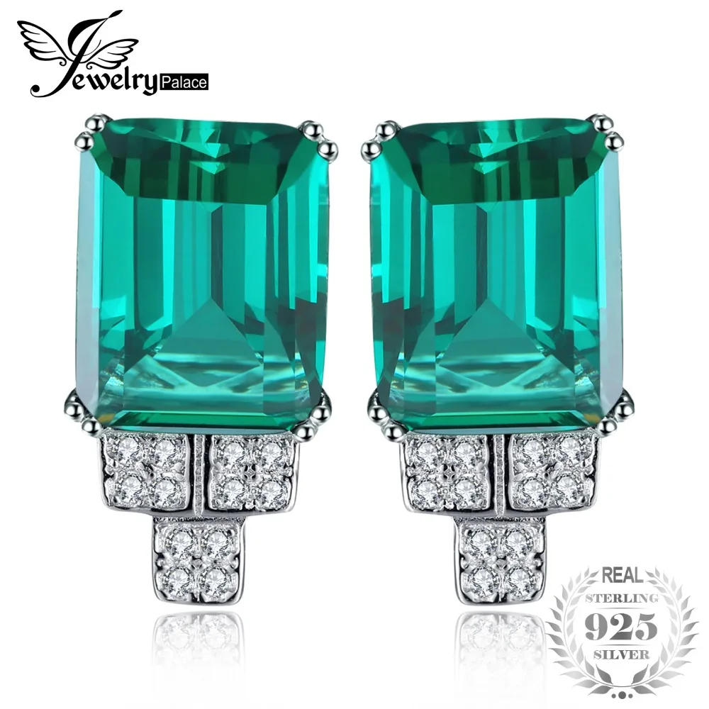 

JewelryPalace 6ct Created Emerald Clip On Earrings 100% Pure 925 Sterling Silver Jewelry for Women Statement Wedding Earring