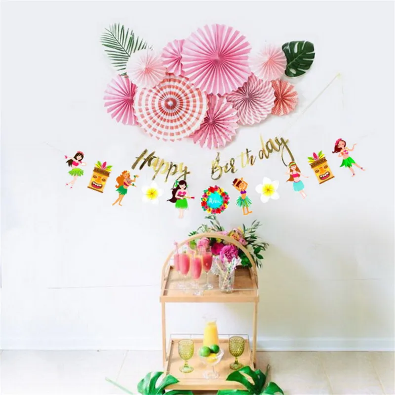 

1pcs Hula girl banner flag graland Flamingo Party Decoration summmer Hawaiiain party decoration Flamingo Banner Accessories-S