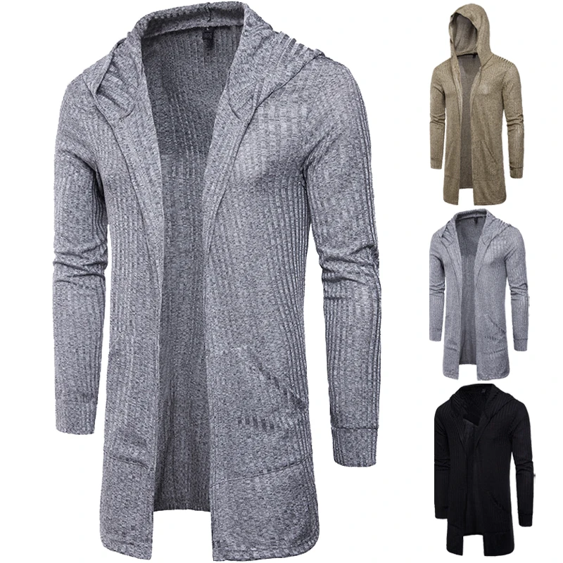 Autumn Men Hooded Cardigan Sweater Casual Long Knit Outwear Stylish Full Sleeve Tops