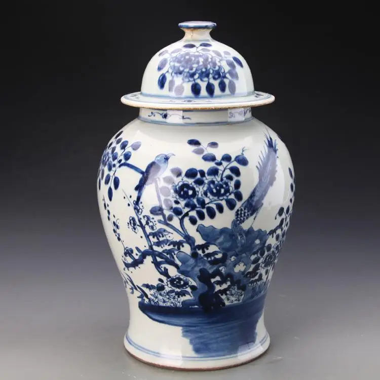 Antique Blue And White Flower And Bird Pattern temple jar Porcelain temple jar Jingdezhen collection ceramic jar vase (4)