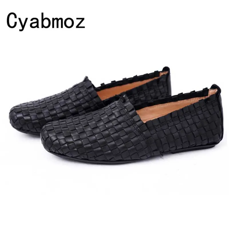 Cyabmoz мужская повседневная обувь из натуральной кожи на плоской подошве тканые мужские туфли в стиле ретро дышащая обувь для вождения лодки лоферы