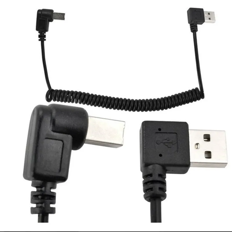 

LBSC 5Ft Spiral Coiled USB 2.0 B right angle Male to USB 2.0 A angled male plug Cable