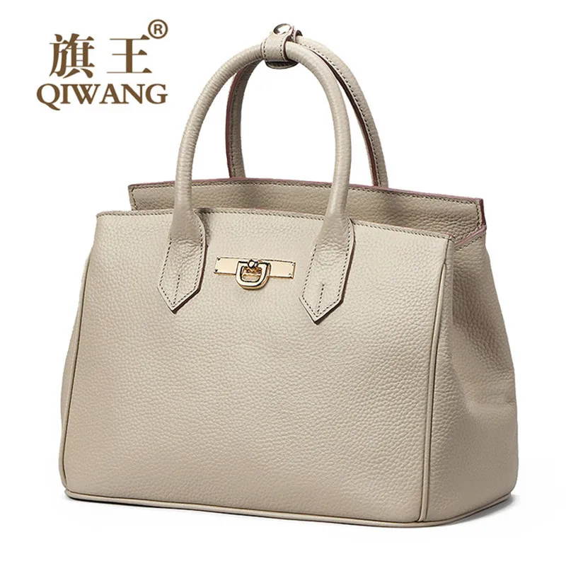 Qiwang Brand Women Bag Large Pebble Cow Leather Handbag Sronger Women Gray Bag 100% Genuine ...