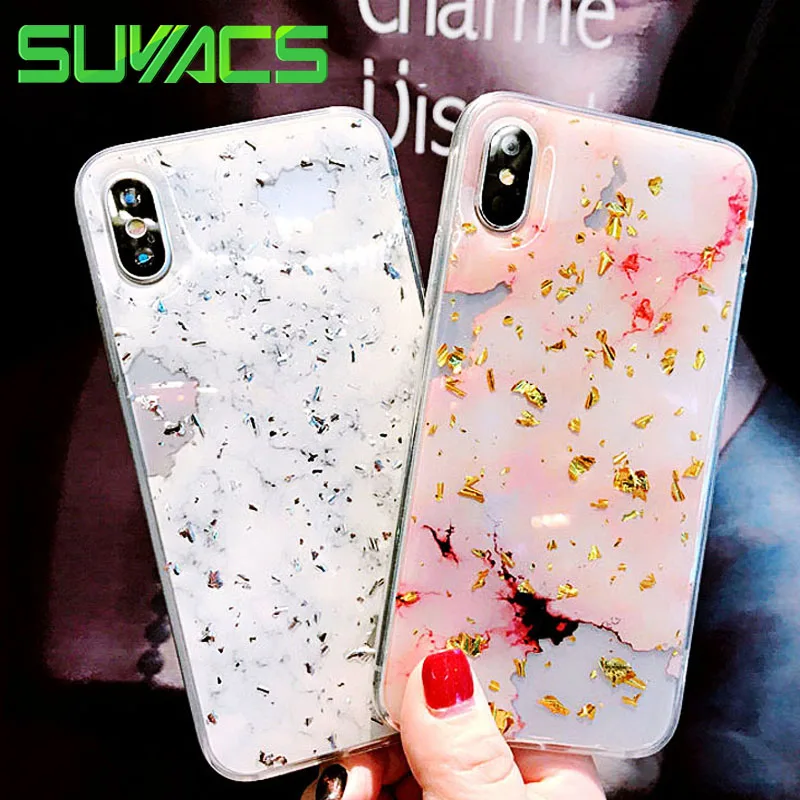 

SUYACS Platinum Marble Glitter Phone Case For iPhone XS MAX XR XS 6 6S 7 8 Plus X Soft Phone Back Cover Capa Coque Fundas Bags