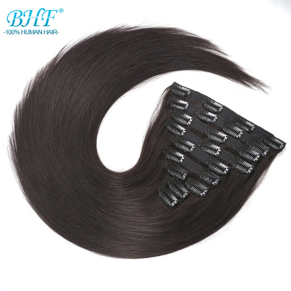 

BHF Clip In Human Hair Extensions Machine Made Remy Straight Full Head 100% Brazilian Natural Hair Clip ins 120G 140G 160G 200G