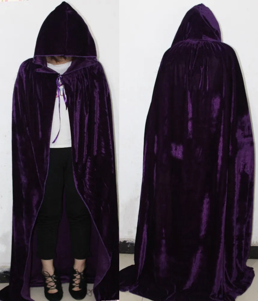 NEW Deluxe Velvet Cape with Hood Robe Halloween Witch Vampire Wicked Fancy Dress