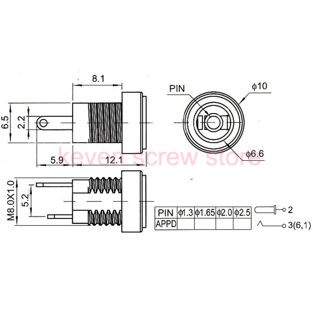 болт 4. гнездо питания 5. 3/5. 5 мм размер. 1.