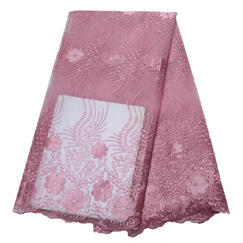 

African Lace Fabric Pink Color High Quality Nigerian mesh Laces Fabrics For Women Hot Selling French Mesh Lace Fabric HX1559-2