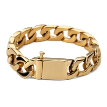 Alta calidad de los hombres frescos 15mm ancho Brazaletes Oro Grande gruesa pulsera de acero inoxidable punk hip hop pulsera hombres regalo agujero de la joyería
