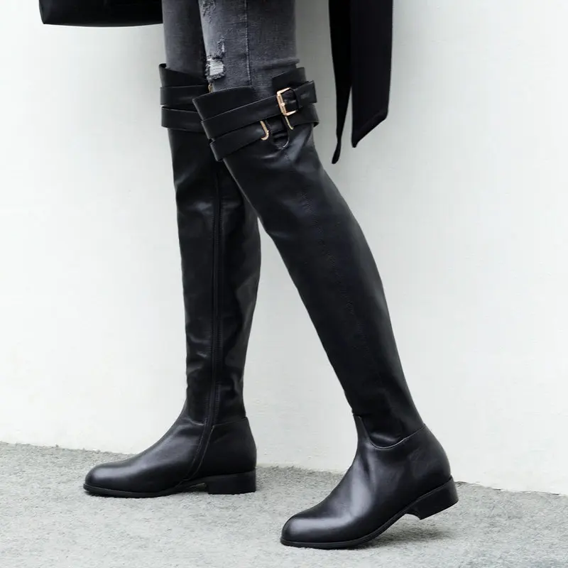 

Over The Knee Boots Woman Round Toe Square Heel Long Boots Women Fashion Comfort Motorcycle Boots Ladies Genuine Leather shoes