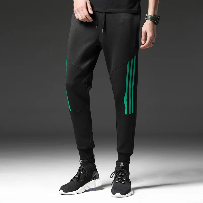 Мужские повседневные брюки весенние брюки мужские брюки спортивные брюки прилегающего кроя Хлопковые Штаны для бега в полоску Бодибилдинг Спортзал спортивная одежда - Цвет: 1051 Green