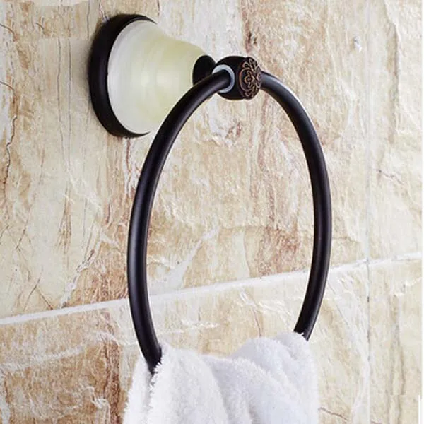Bathroom Oil Rubbed Bronze Wall Mounted Towel Rack Holder Round Towel