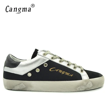

CANGMA Luxury Black Retro Canvas Sneakers Men Shoes Suede Genuine Leather Retro Casual Shoes Man Breathable Adult Footwear Male