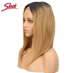 Sleek бразильский Реми прямые волосы парик Синтетические волосы на кружеве человеческих волос парики для черный Для женщин средняя Размеры