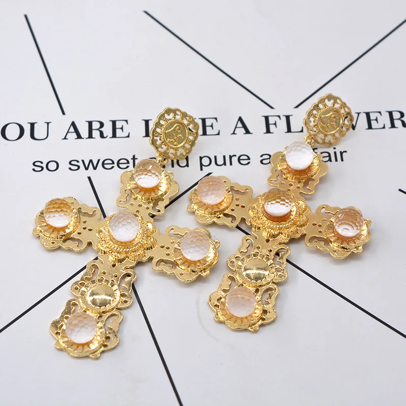 Retro cross long sun flower earrings fashion jewelry