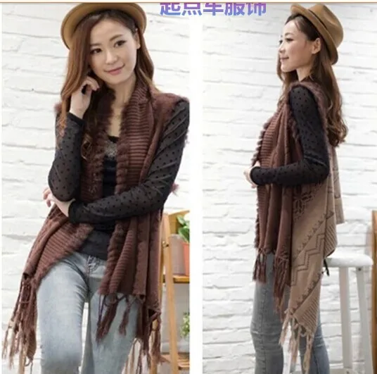 

Gradient color rabbit fur knit vest Cardigan Knitting Coat lady coat Cape Poncho shawl wraps Sweater #3615