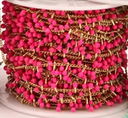 5 метров летняя розарийная цепь для ювелирных изделий, 2 мм крошечные эмалированные бисерные цепи покрытые золотыми звеньями лампворк ожерелье с бусинами результаты HX218 - Color: Fushcia Color
