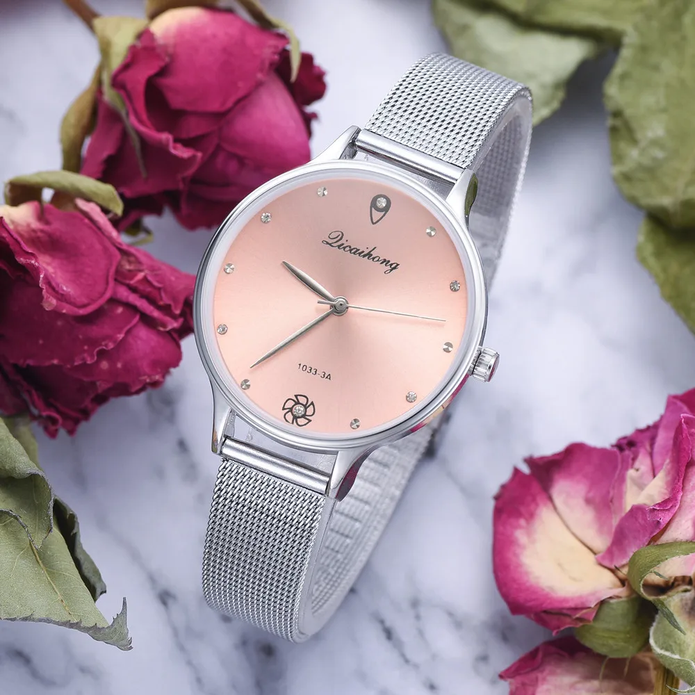 Новые роскошные модные женские часы из нержавеющей стали аналоговые кварцевые наручные часы браслет# NE1121