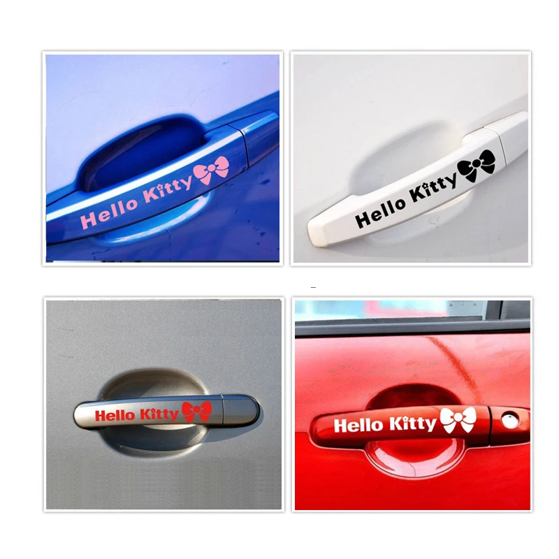 

Cute Car Sticker 4PCS/Lot Hello Kitty Bowknot Decal Car Door Handle Sticker Lovely Styling Car Accessories Vinyl Decal