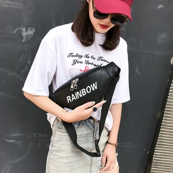 

BANGE Women Casual PU Leather Print Rainbow Waist Packs Chest Pack Shoulder Messenger Bags Fanny Packs Women Heuptas Pochete