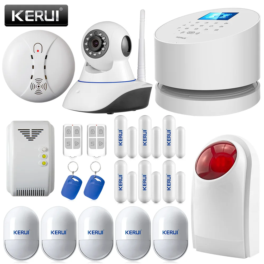 Outdoor Siren wifi alarm system Wireless W2 Wifi GSM PSTN line telephone burglar IP camera alarm system+RFID gas smoke detector