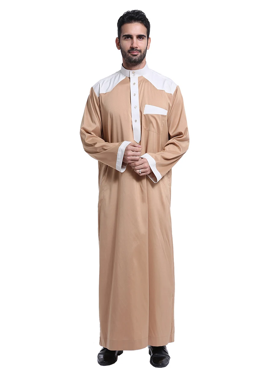 Мусульманское платье для мужчин abaya moroccan Дубай турецкое платье Thawb Caftan модное лоскутное белое синее XXXL